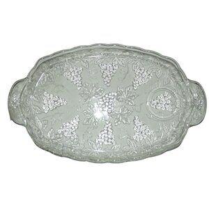 Anchor Hocking Luncheon Plate vintage Grapes Leaves Clear Glass